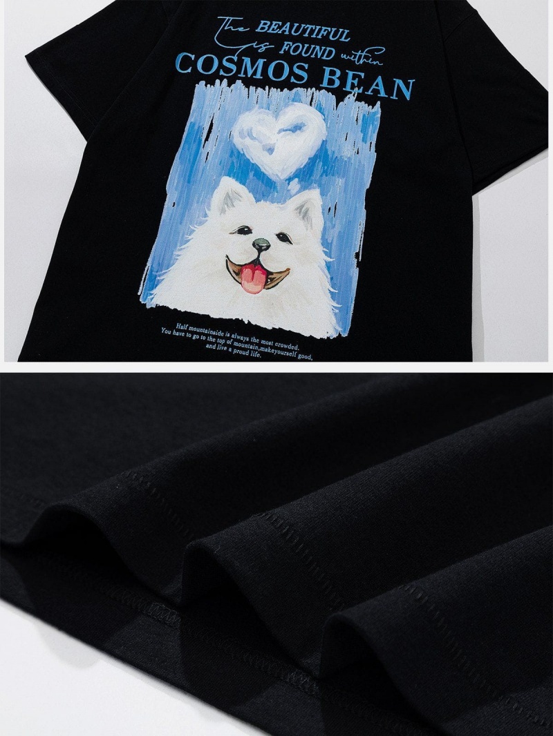 T Shirts Aelfric Eden Cute Samoyed Print Tee Noir | WHV-27054544